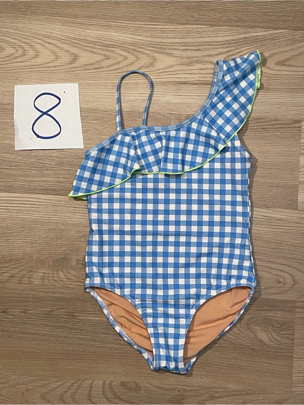 Two Crewcuts Swimsuits- Blue and White Gingham and Floral, girls size 8